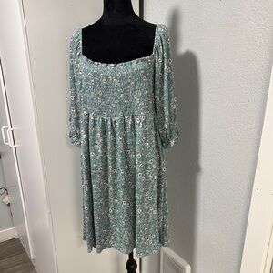 First Love Teal Floral Midi Dress